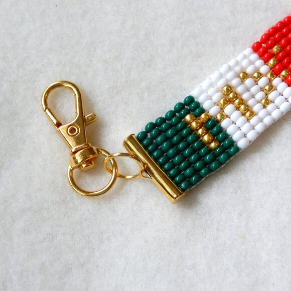 Mexico Mexican flag bead keychain, handmade, seed beads - Picture 3 of 4